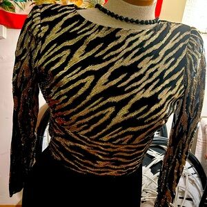80s fire! Vintage Metallic gold animal print Ursula of Switzerland dress 8